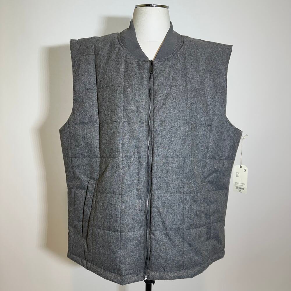 NWT Mutual Weave Gray Quilted Puffer Vest Full Zip Water Resistant Mens Size XXL